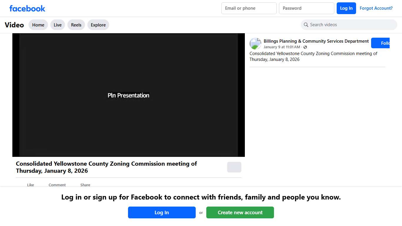 Consolidated Yellowstone County Zoning Commission meeting of Thursday, January 8, 2026 Billings Planning & Community Services Department Facebook